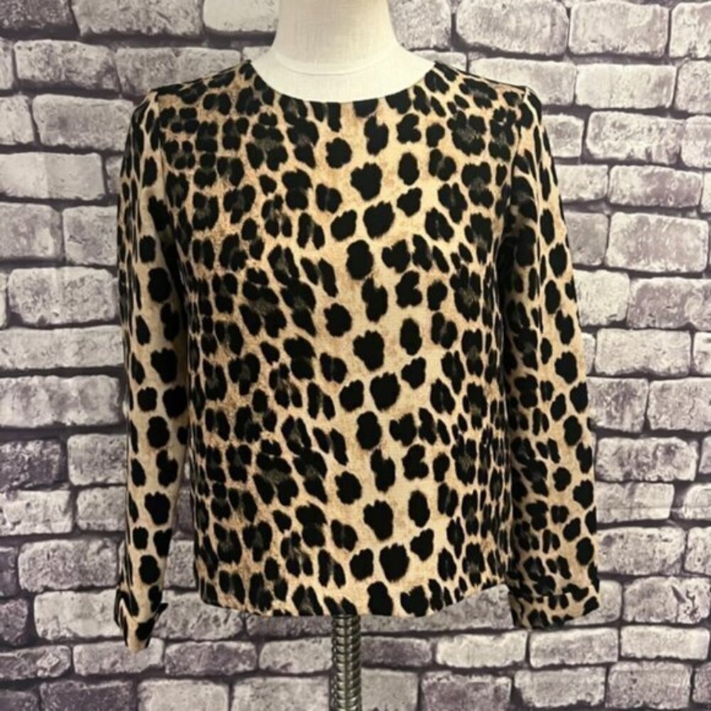 Zara Animal Print Long Sleeve Open Back Blouse Size Medium